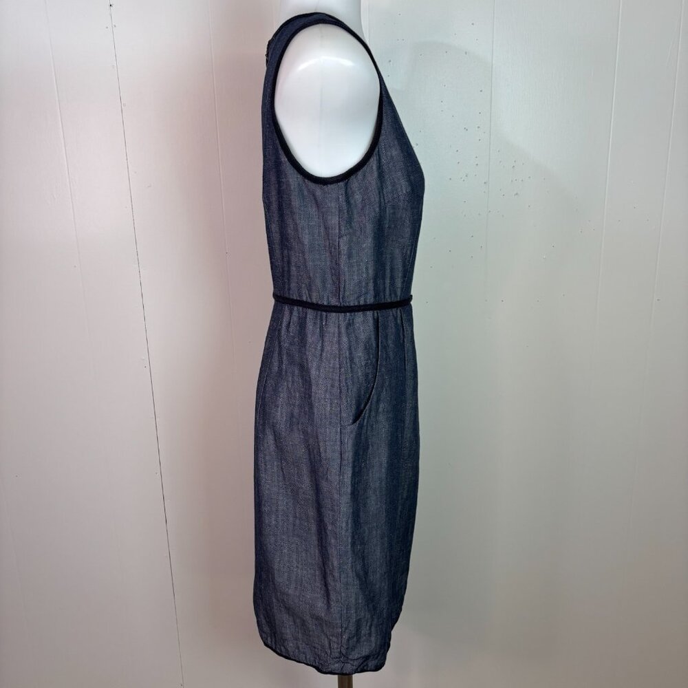 Ann Taylor Sheath Dress 0 Navy Blue Chambray Sleeveless V-Neck Pockets Women's - Picture 6 of 11